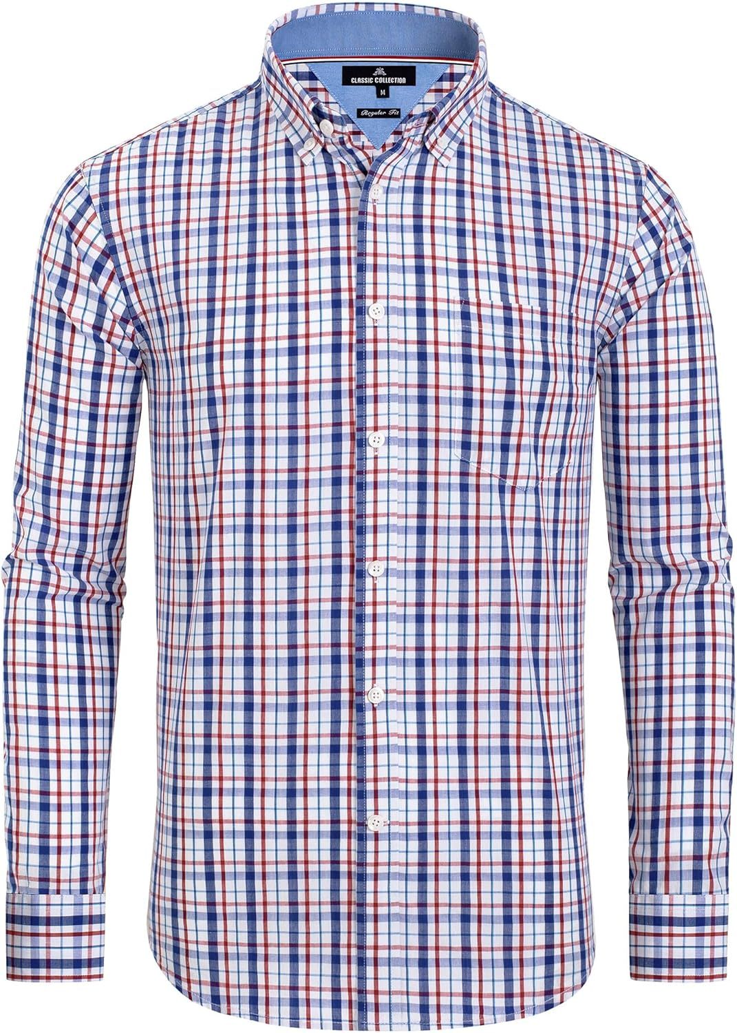 Clearance sale! Men's Plaid Button Down Shirts Cotton Long Sleeve Dress Shirts Regular Fit Gingham Shirts