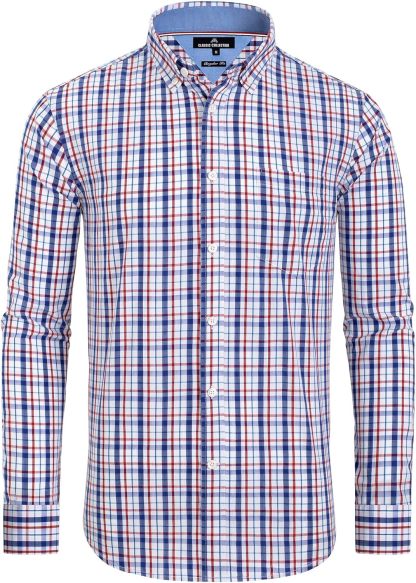 Clearance sale! Men's Plaid Button Down Shirts Cotton Long Sleeve Dress Shirts Regular Fit Gingham Shirts