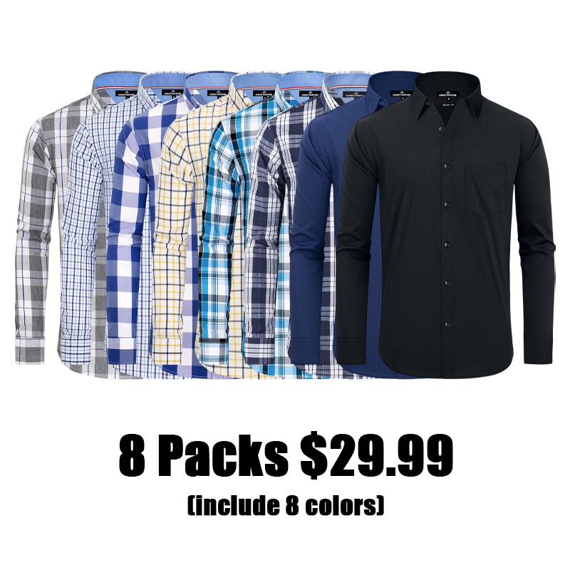 Clearance sale! Men's Plaid Button Down Shirts Cotton Long Sleeve Dress Shirts Regular Fit Gingham Shirts