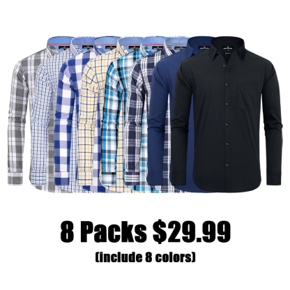 Clearance sale! Men's Plaid Button Down Shirts Cotton Long Sleeve Dress Shirts Regular Fit Gingham Shirts