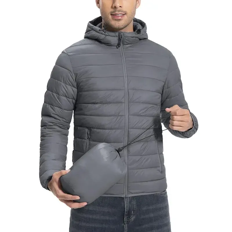 Mens Lightweight Packable Outdoor Hooded  Puffer Jacket