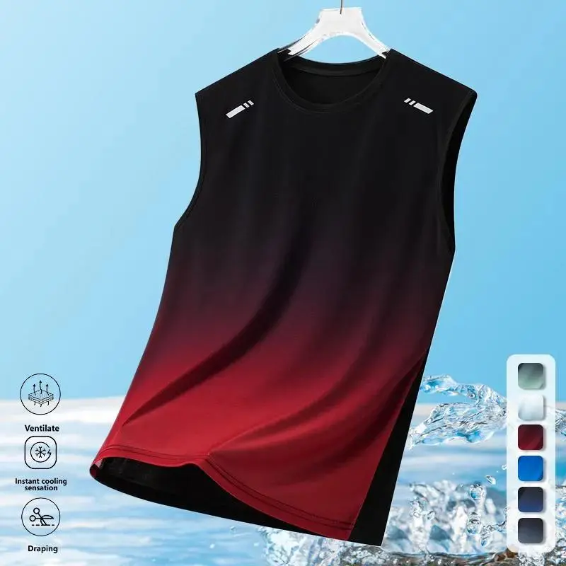 Men's Ultra-Thin Loose Fit Tank Top with Gradient Print Design Breathable Athletic Tops
