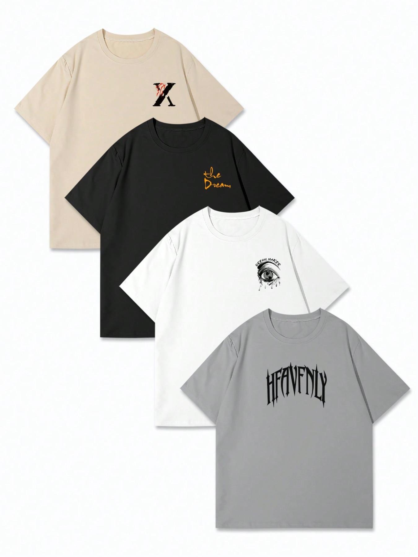 Men's Letter Print Short Sleeve Tee, Regular Fit Casual Crew Neck T-shirt for Daily Wear, Men's Top for All Seasons, Biker T Shirt