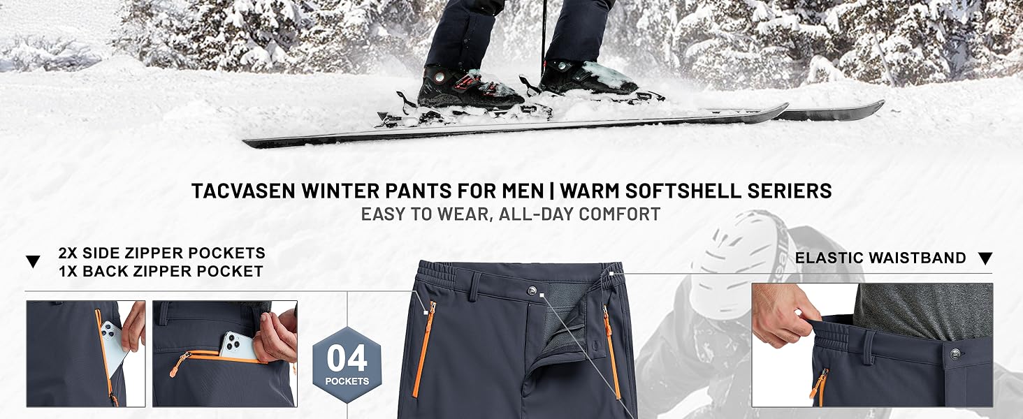 Mens Snow Ski Pants Fleece Lined pants for Winter Hiking