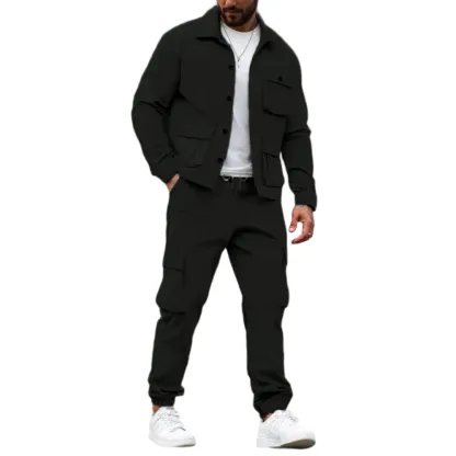 Men's Solid Color Pocket Button Front Shirt & Pants Two-Piece Set