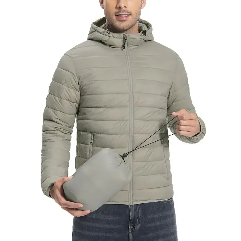 Mens Lightweight Packable Outdoor Hooded  Puffer Jacket