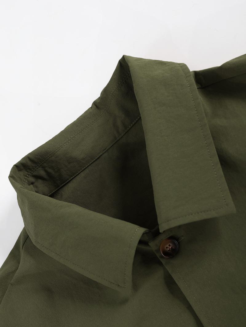 Men's Solid Color Pocket Button Front Shirt & Pants Two-Piece Set, Casual Long Sleeve Collar Top & Trousers Set, Men's Spring & Fall Clothes