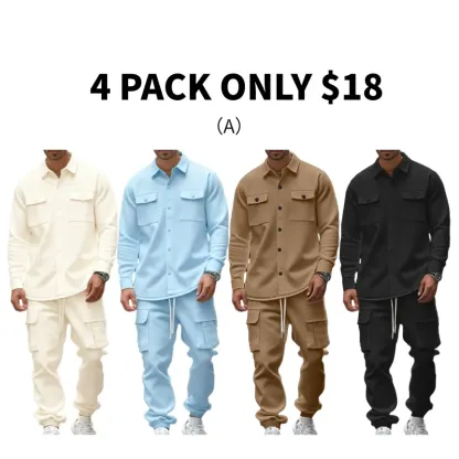 8-Pack Mens Shirt Jacket & Cargo Pants Sets  Only $24 (All Colors Included)