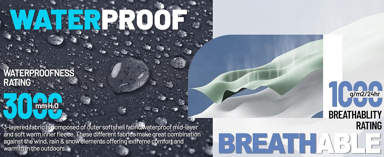 Mens Snow Ski Pants Fleece Lined pants for Winter Hiking