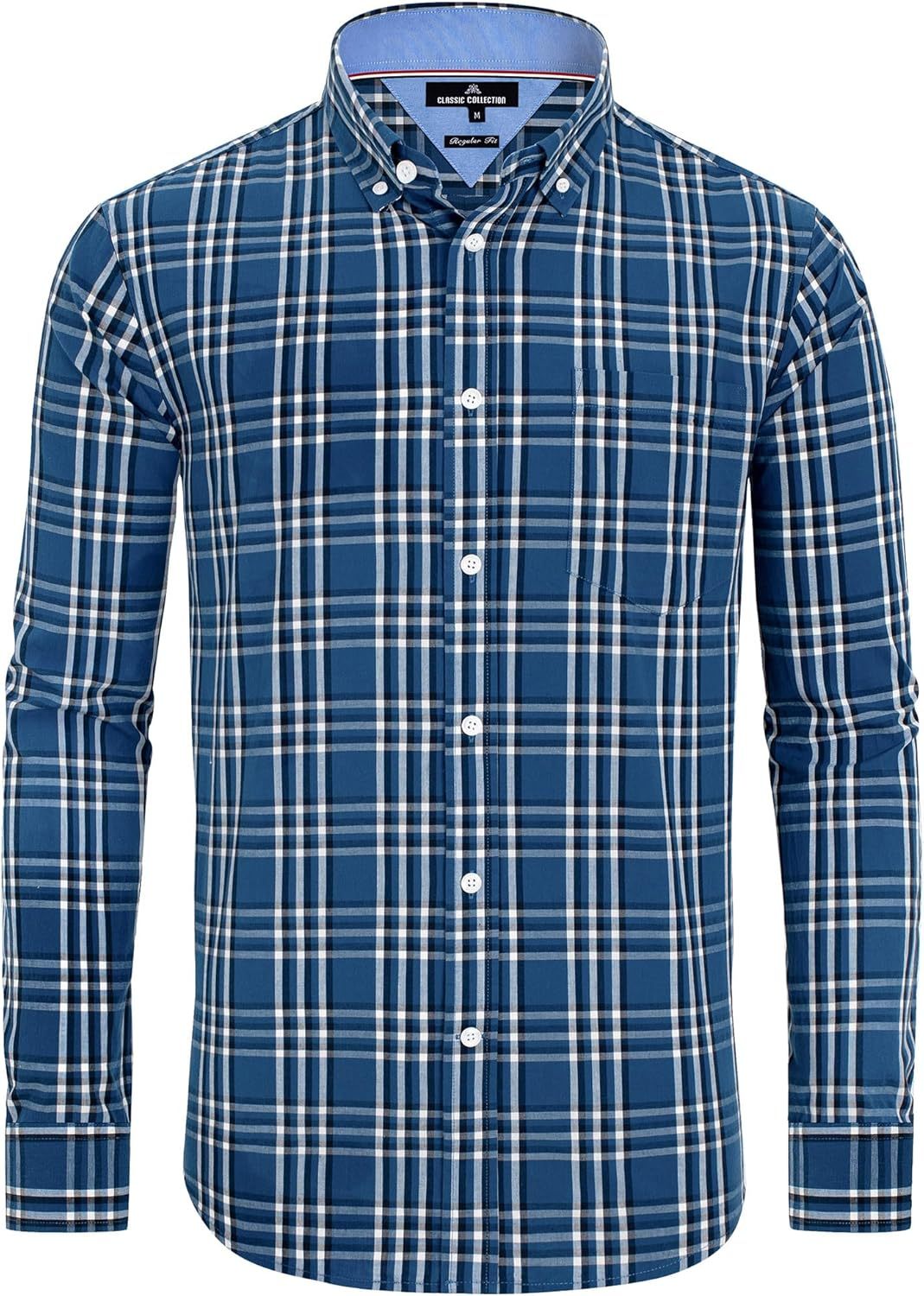Clearance sale! Men's Plaid Button Down Shirts Cotton Long Sleeve Dress Shirts Regular Fit Gingham Shirts