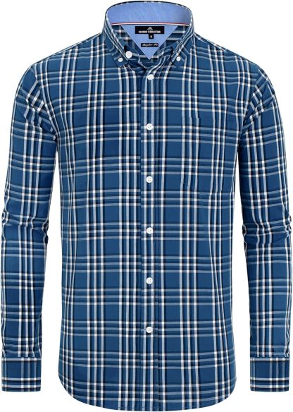 Clearance sale! Men's Plaid Button Down Shirts Cotton Long Sleeve Dress Shirts Regular Fit Gingham Shirts