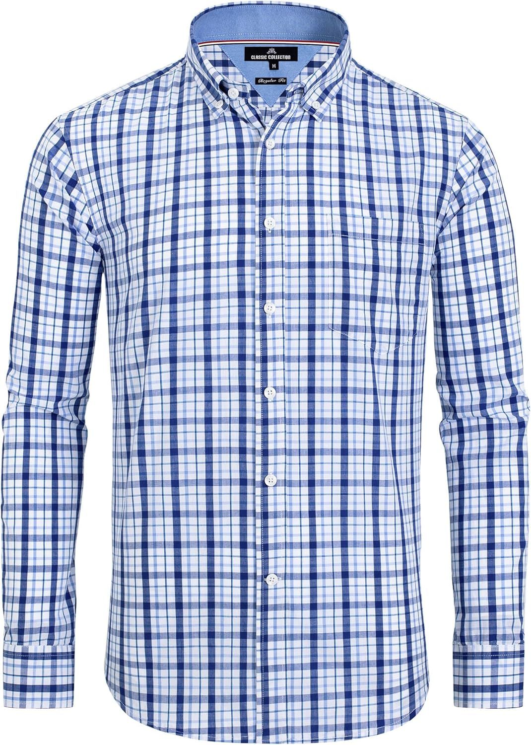 Clearance sale! Men's Plaid Button Down Shirts Cotton Long Sleeve Dress Shirts Regular Fit Gingham Shirts