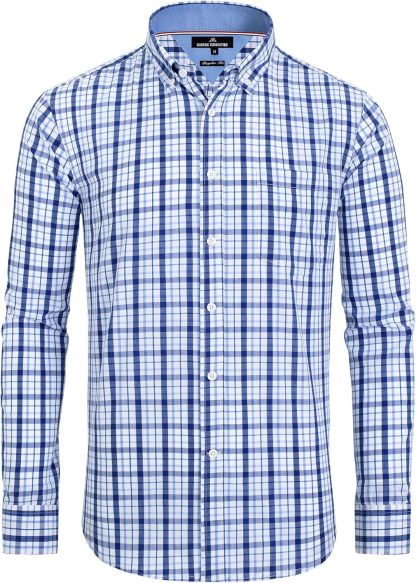 Clearance sale! Men's Plaid Button Down Shirts Cotton Long Sleeve Dress Shirts Regular Fit Gingham Shirts
