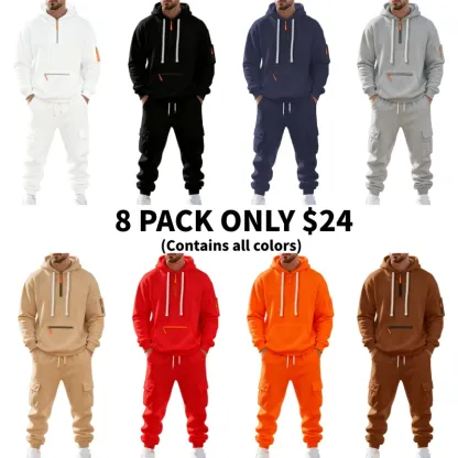Men's 8-Pack Hoodie & Cargo Pants Tracksuit Set - 8 Colors, Only $24