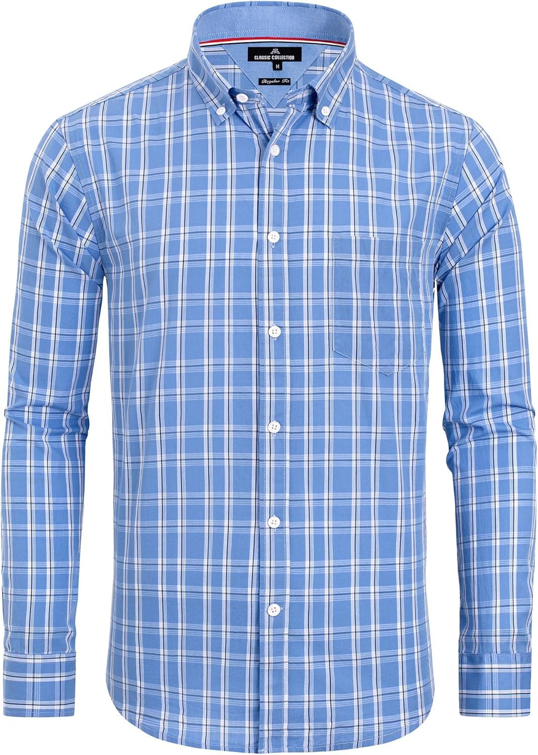 Clearance sale! Men's Plaid Button Down Shirts Cotton Long Sleeve Dress Shirts Regular Fit Gingham Shirts