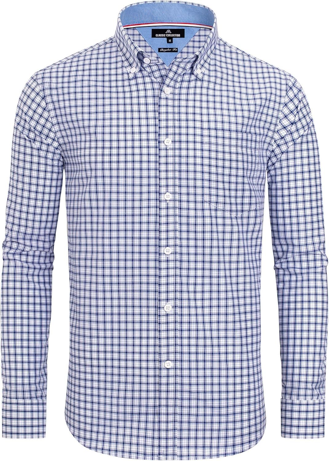Clearance sale! Men's Plaid Button Down Shirts Cotton Long Sleeve Dress Shirts Regular Fit Gingham Shirts
