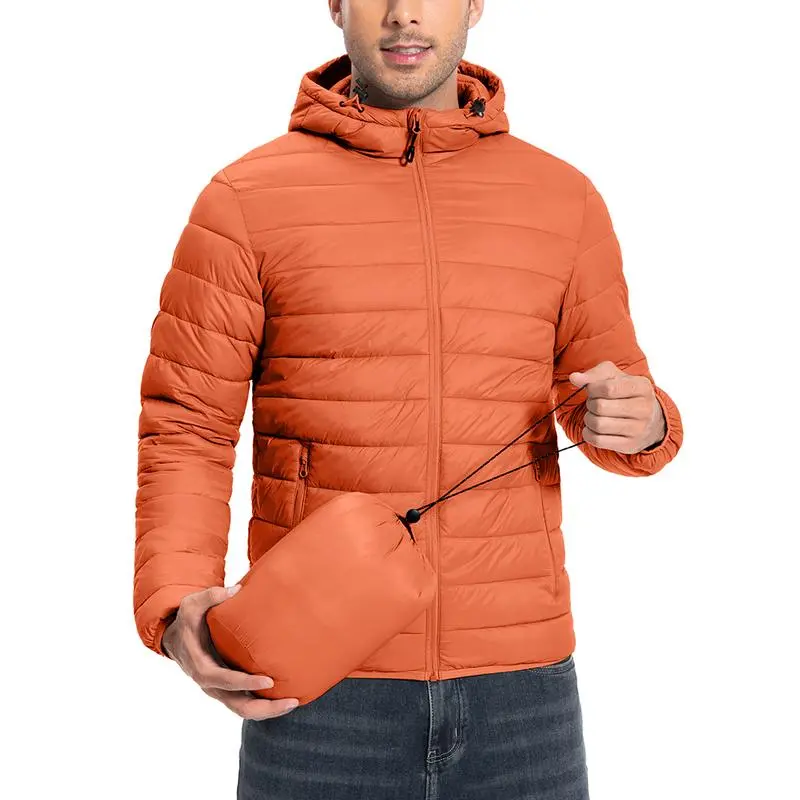 Mens Lightweight Packable Outdoor Hooded  Puffer Jacket