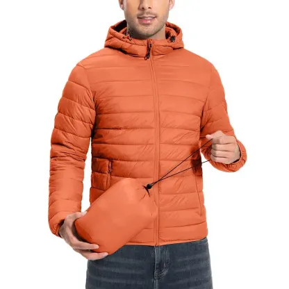 Mens Lightweight Packable Outdoor Hooded  Puffer Jacket