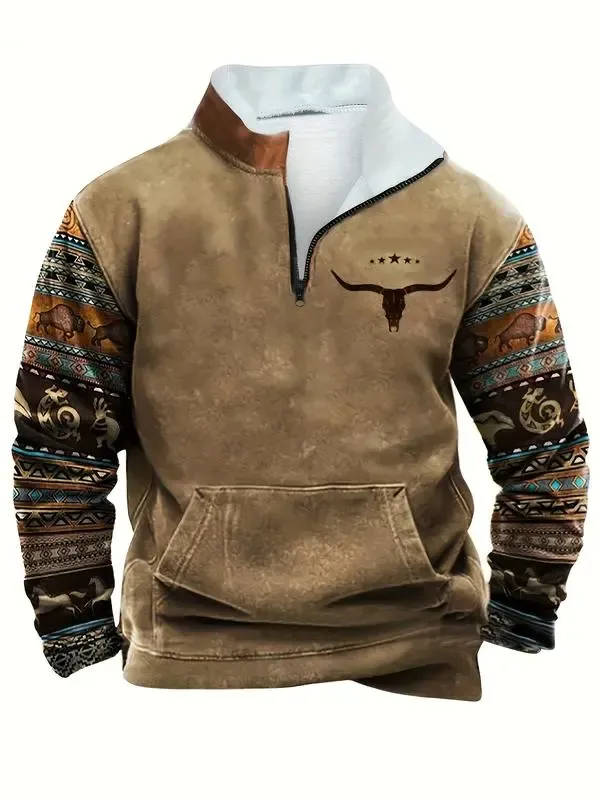 Men’s Ethnic Pattern Zip-Up Fleece Hoodie – Warm. Stylish. One-of-a-Kind. 🔥 Limited-Time Offer — 40% OFF This Week Only!
