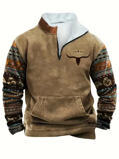 Men’s Ethnic Pattern Zip-Up Fleece Hoodie – Warm. Stylish. One-of-a-Kind. 🔥 Limited-Time Offer — 40% OFF This Week Only!