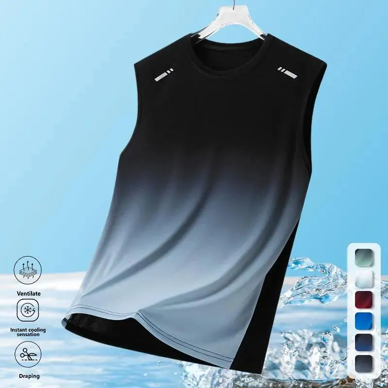 Men's Ultra-Thin Loose Fit Tank Top with Gradient Print Design Breathable Athletic Tops