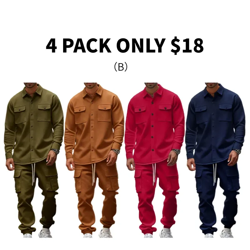8-Pack Mens Shirt Jacket & Cargo Pants Sets  Only $24 (All Colors Included)