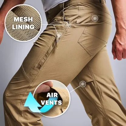 Men's Vent Stretch Pants, Quick Dry Lightweight Casual Cargo Pants, Water Resistant Straight-Fit Utility Work Pants