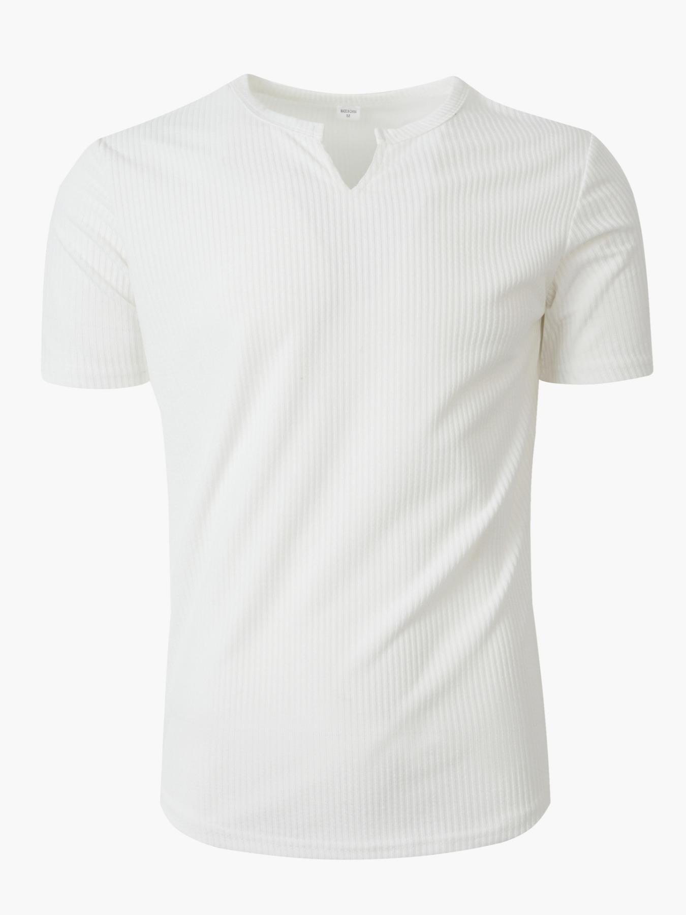 Men's Spring Summer Outfits Vertical Striped Textured V-Neck Short Sleeve T-Shirt for Daliy Wear, Gym Wear Solid Color Old Money Style, Casual Sporty Essential for Man's Wardrobe.