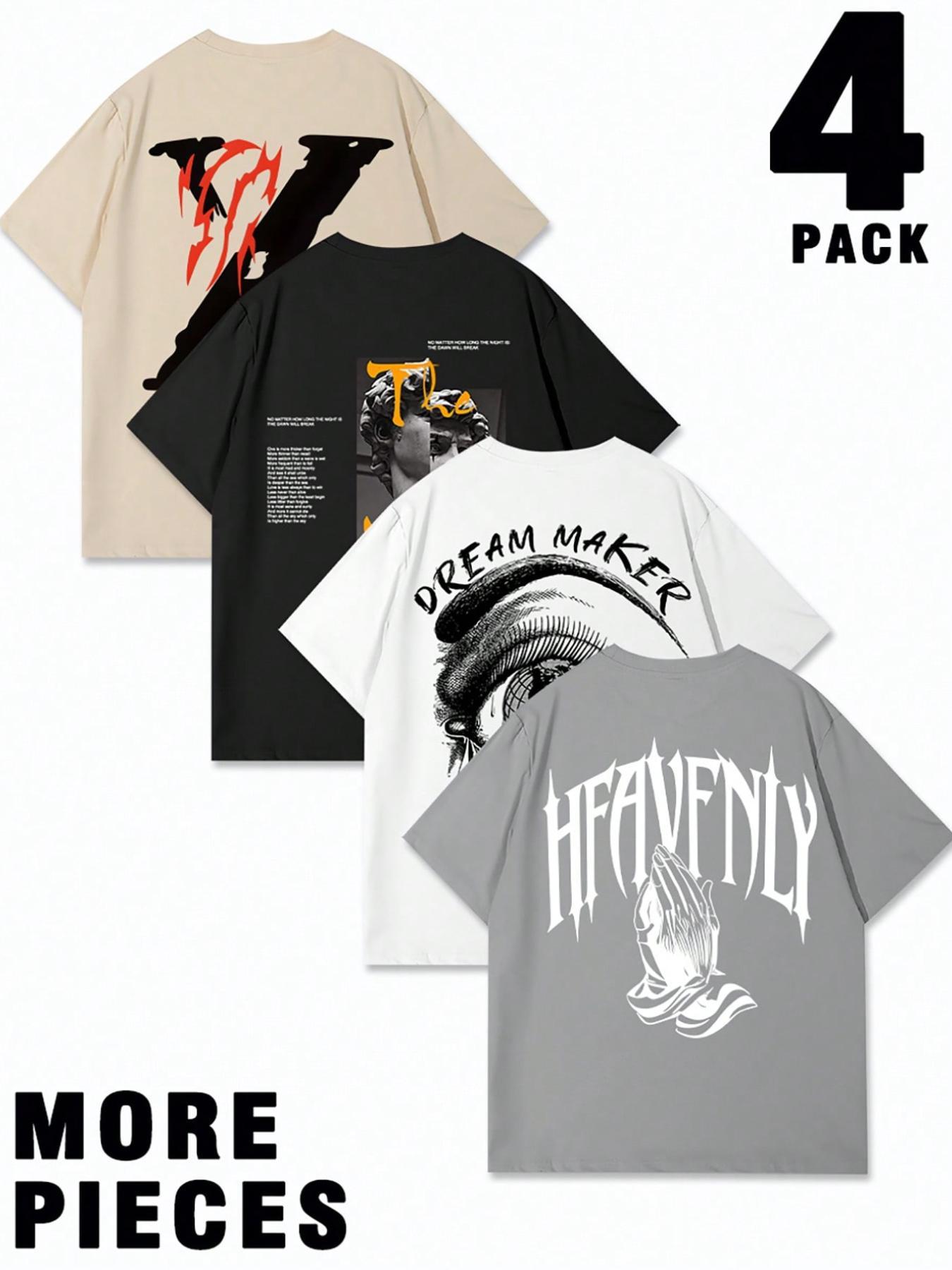 Men's Letter Print Short Sleeve Tee, Regular Fit Casual Crew Neck T-shirt for Daily Wear, Men's Top for All Seasons, Biker T Shirt