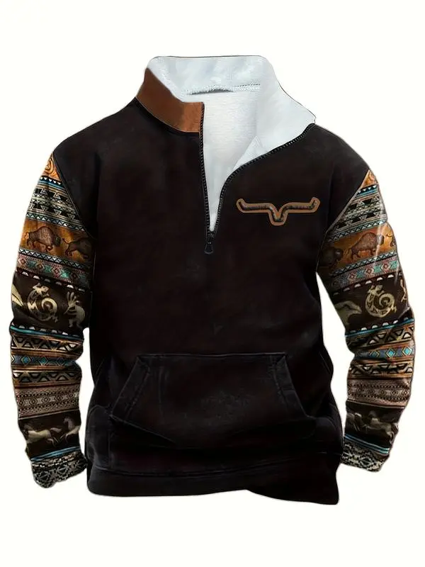 Men’s Ethnic Pattern Zip-Up Fleece Hoodie – Warm. Stylish. One-of-a-Kind. 🔥 Limited-Time Offer — 40% OFF This Week Only!