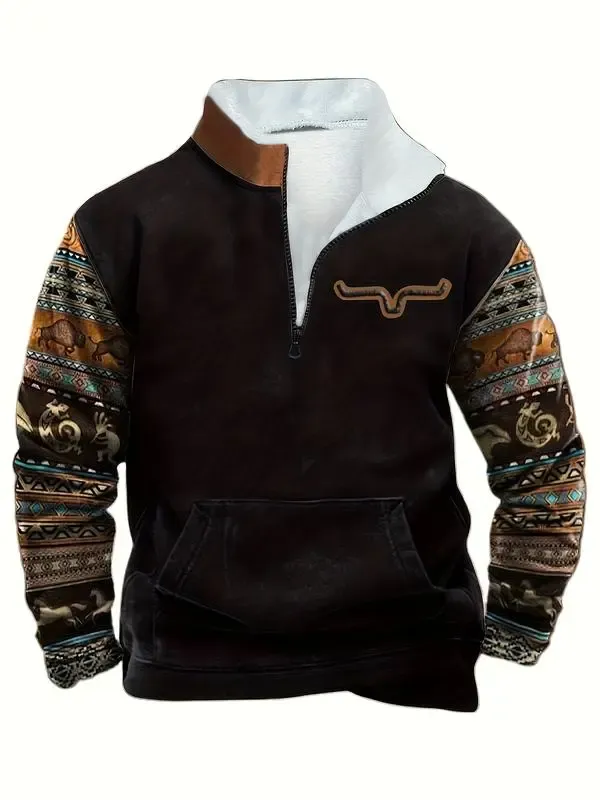 Men’s Ethnic Pattern Zip-Up Fleece Hoodie – Warm. Stylish. One-of-a-Kind. 🔥 Limited-Time Offer — 40% OFF This Week Only!