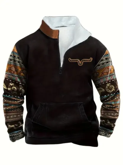 Men’s Ethnic Pattern Zip-Up Fleece Hoodie – Warm. Stylish. One-of-a-Kind. 🔥 Limited-Time Offer — 40% OFF This Week Only!