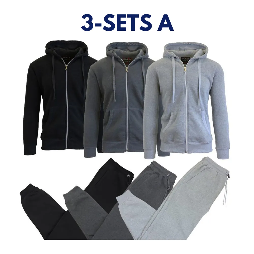 Fleece-Lined Zip Sweater Hoodie & Jogger Set