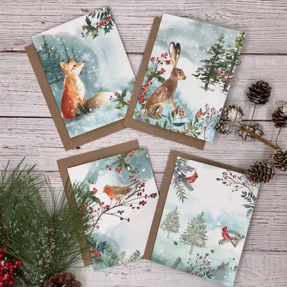 Winter Woodland Animals Christmas Cards (12 Pcs)