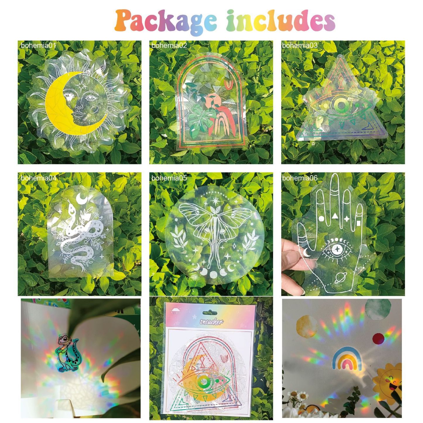 Adsorption rainbow glass window stickers🌈rainbow🌸flowers🐰cute animals🦋butterflies