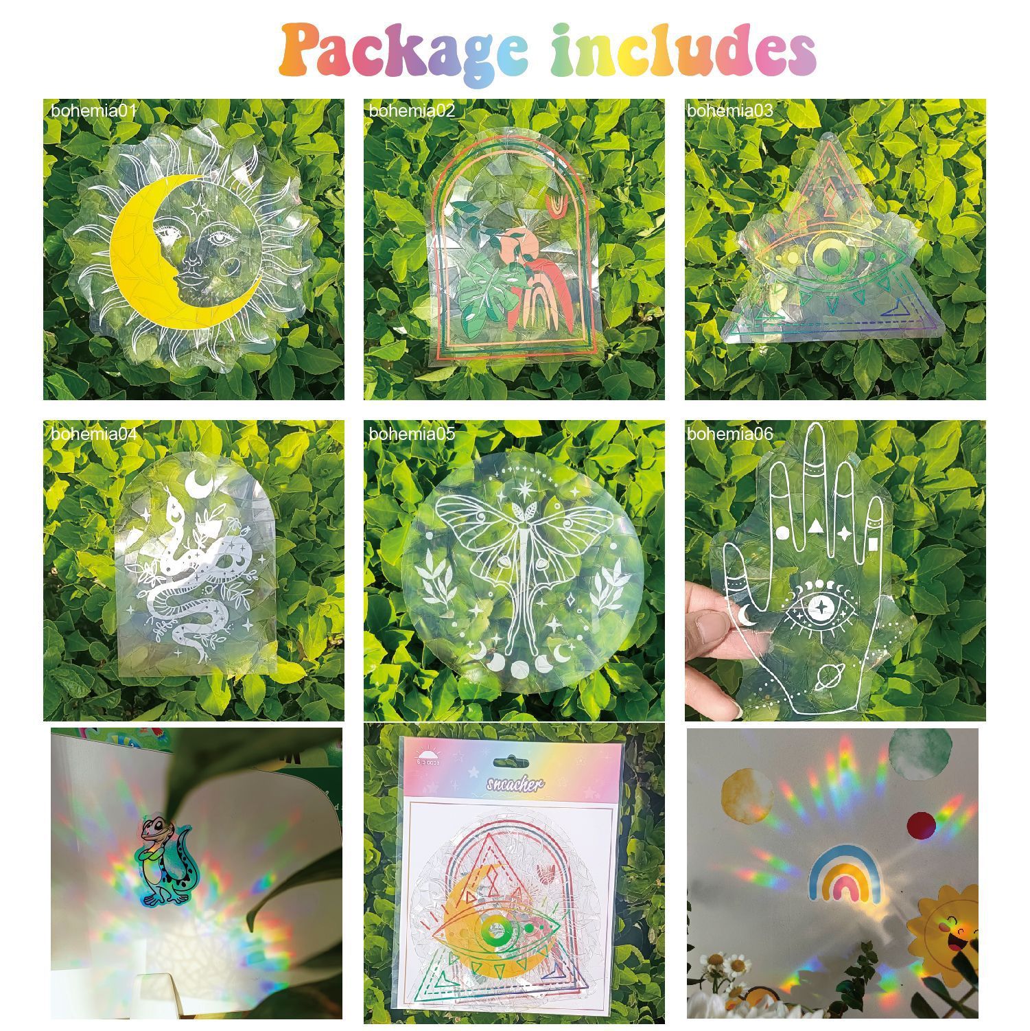Adsorption rainbow glass window stickers🌈rainbow🌸flowers🐰cute animals🦋butterflies