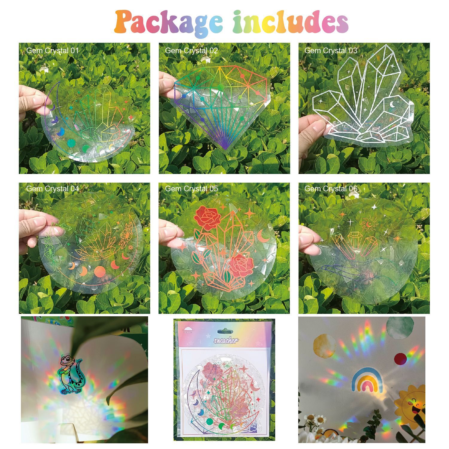 Adsorption rainbow glass window stickers🌈rainbow🌸flowers🐰cute animals🦋butterflies