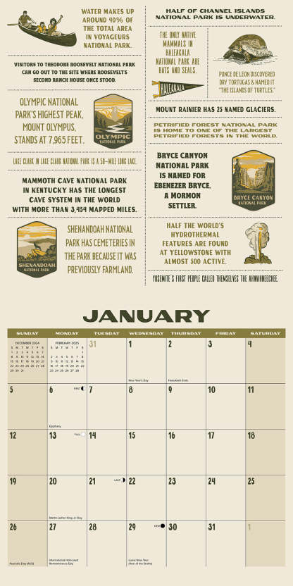 📅2025 National Park Trivia Wall Calendar