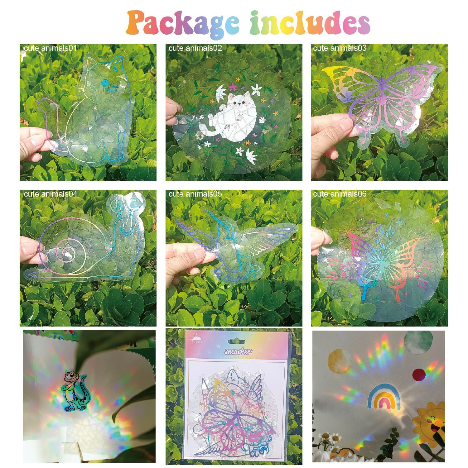 Adsorption rainbow glass window stickers🌈rainbow🌸flowers🐰cute animals🦋butterflies