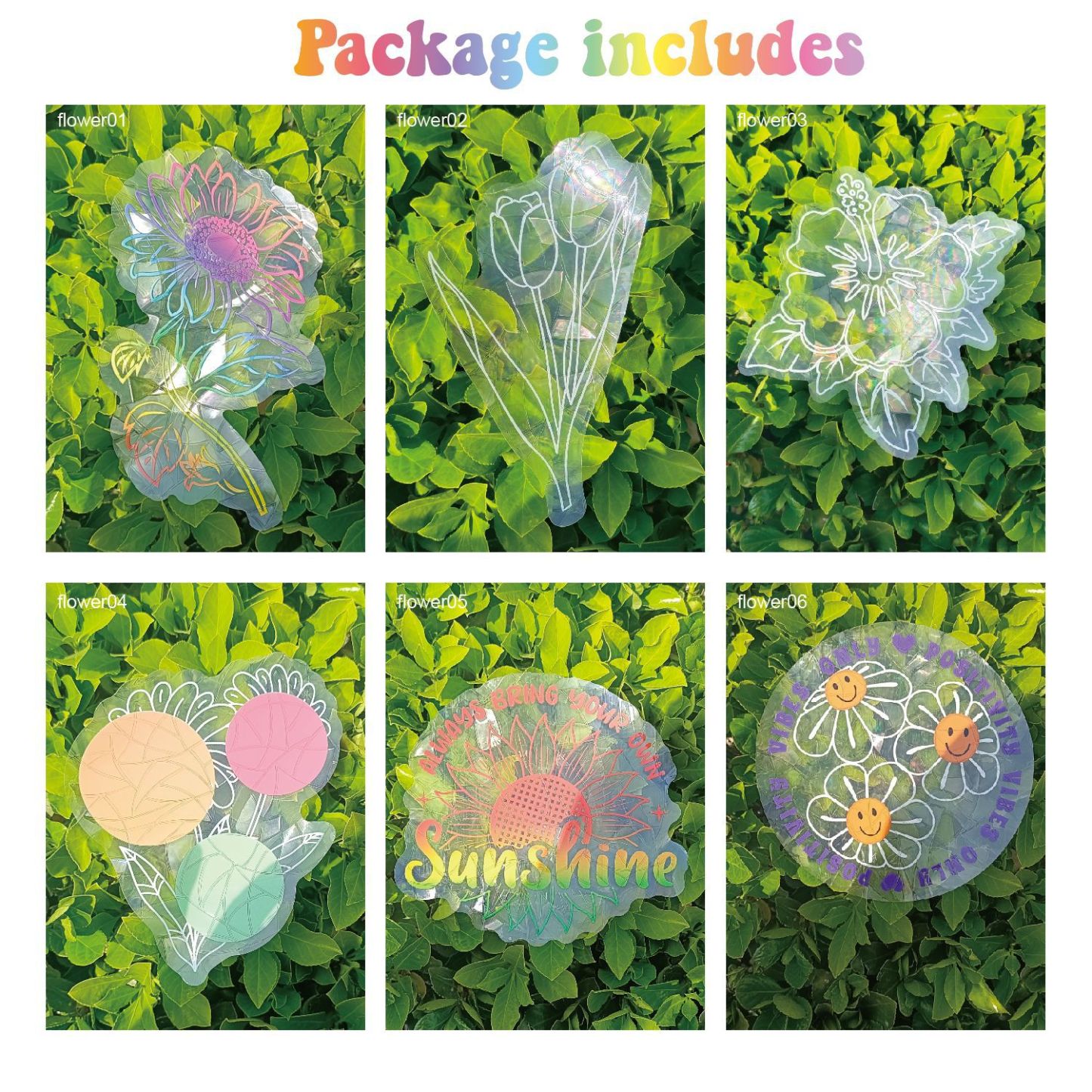 Adsorption rainbow glass window stickers🌈rainbow🌸flowers🐰cute animals🦋butterflies