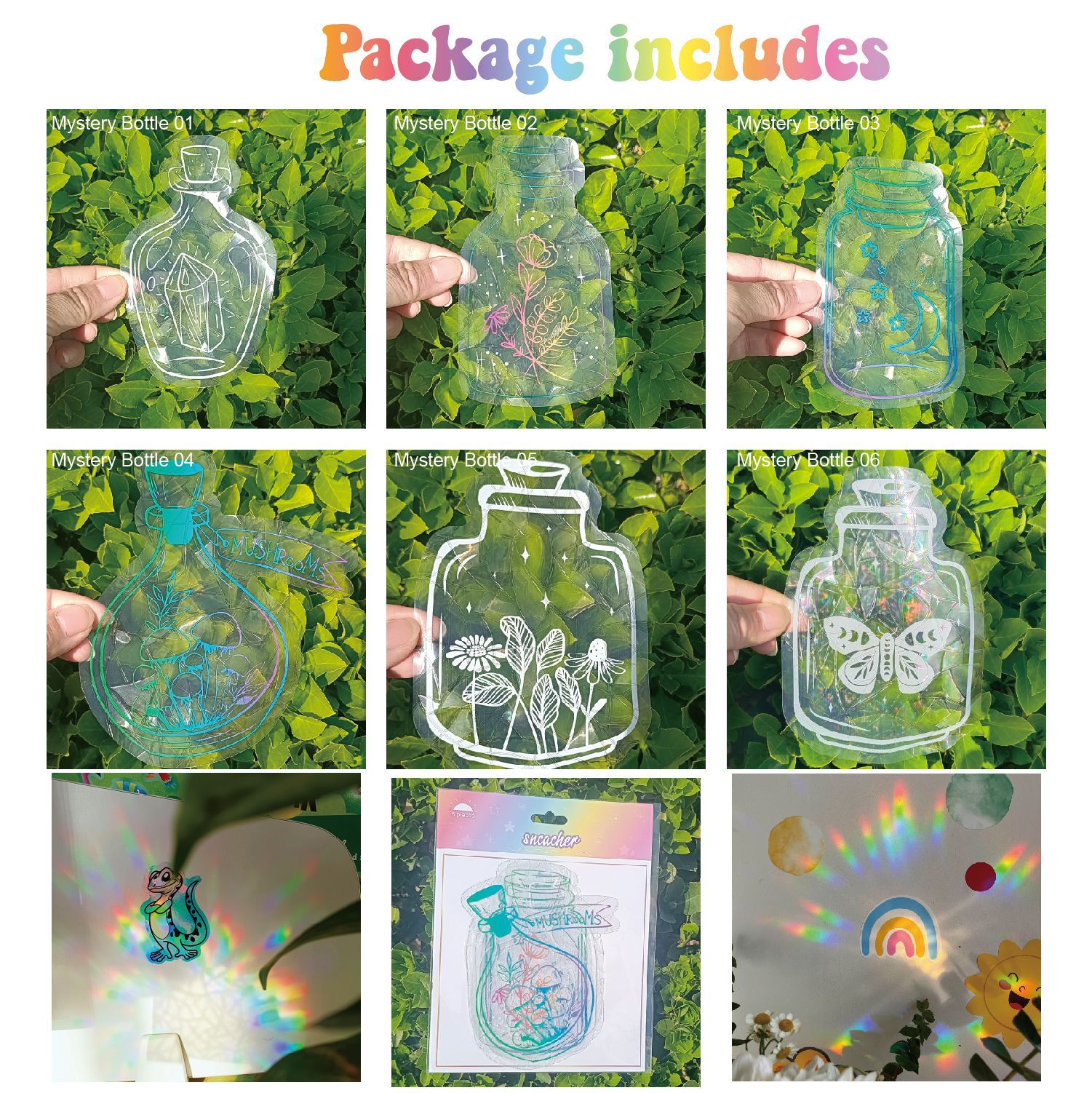 Adsorption rainbow glass window stickers🌈rainbow🌸flowers🐰cute animals🦋butterflies
