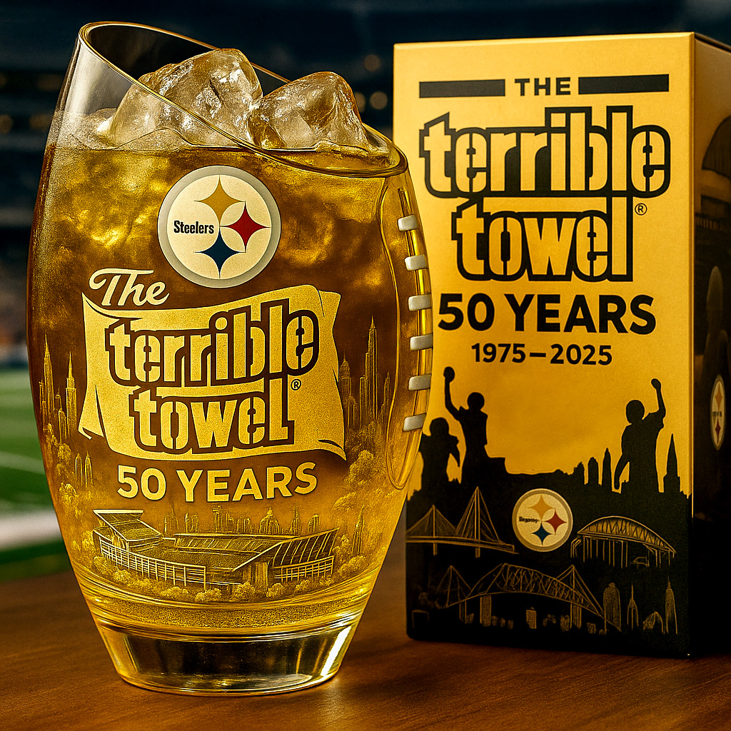 Steelers Terrible Towel 50th Anniversary Whiskey Glass