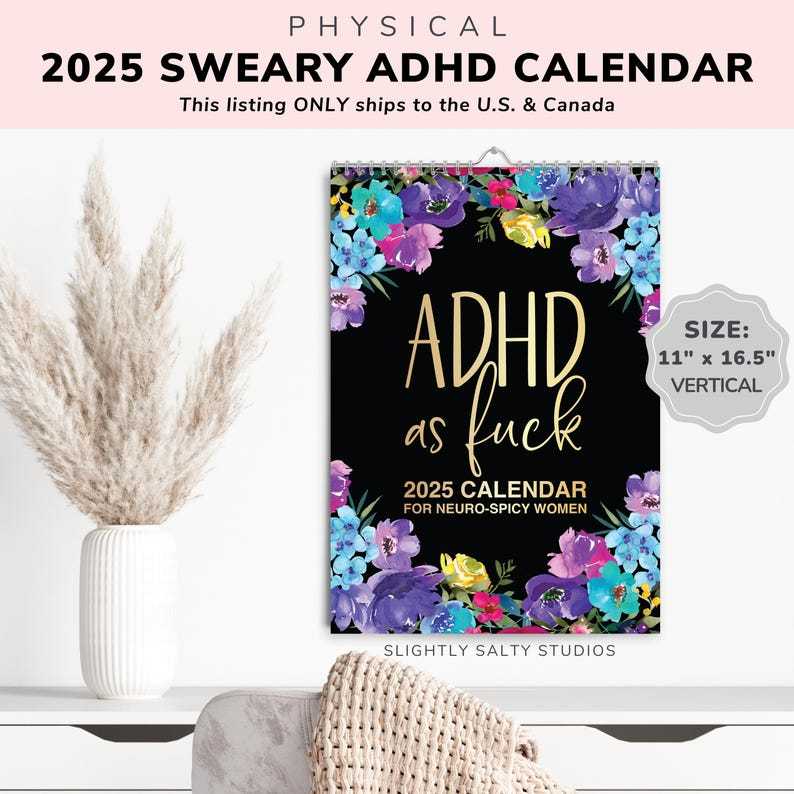 2025 Funny Adult Monthly ADHD Neurospicy Wall Calendar