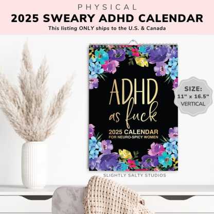 2025 Funny Adult Monthly ADHD Neurospicy Wall Calendar