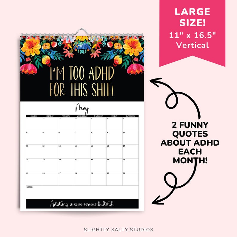 2025 Funny Adult Monthly ADHD Neurospicy Wall Calendar