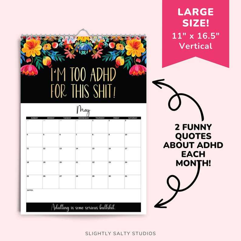 2025 Funny Adult Monthly ADHD Neurospicy Wall Calendar