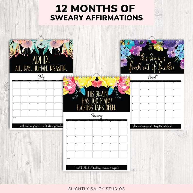 2025 Funny Adult Monthly ADHD Neurospicy Wall Calendar