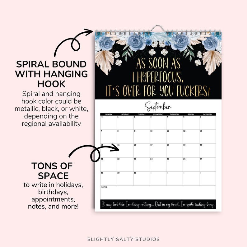 2025 Funny Adult Monthly ADHD Neurospicy Wall Calendar
