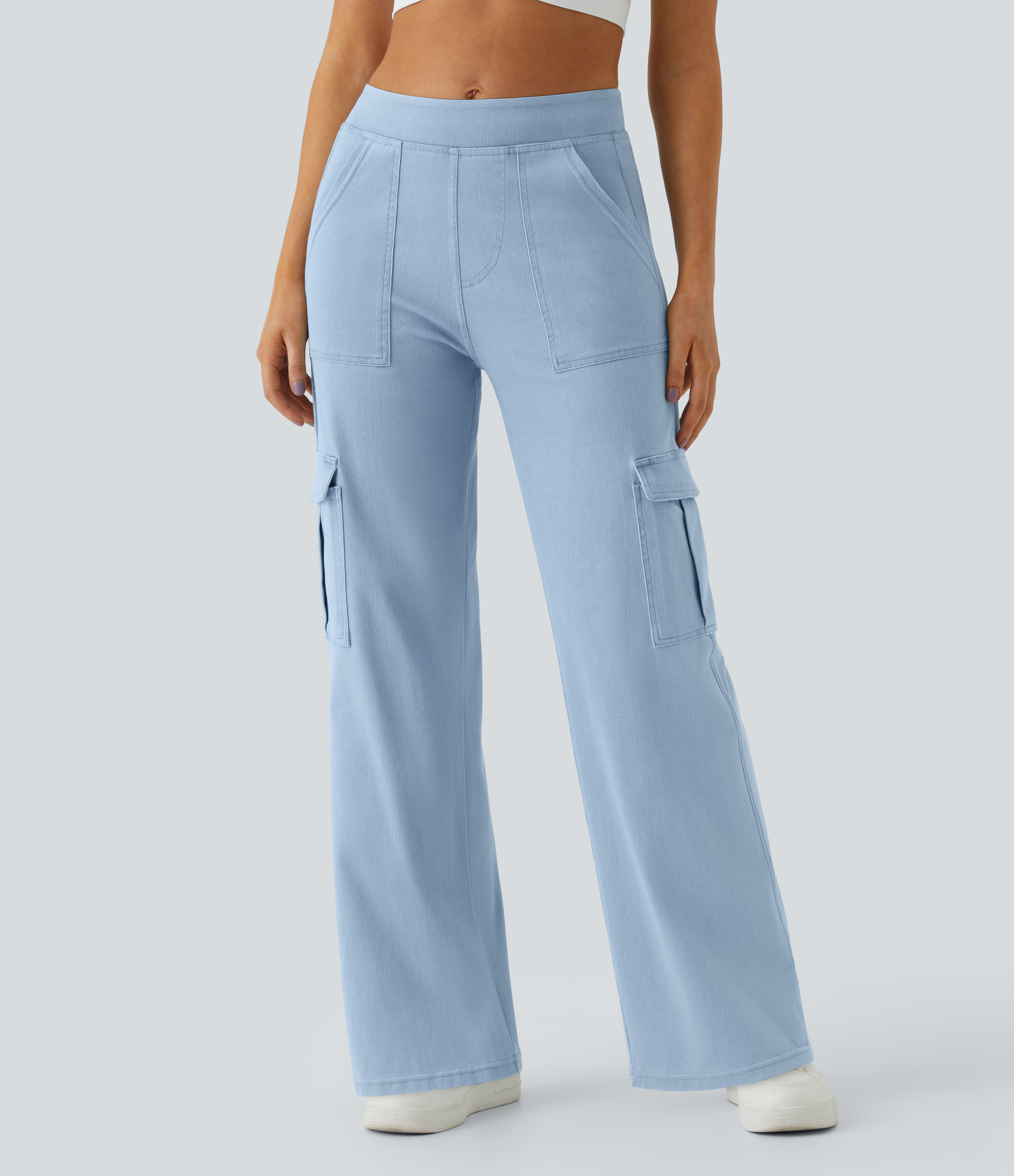 Mid Rise Pockets Straight Leg Casual Cargo Jeans