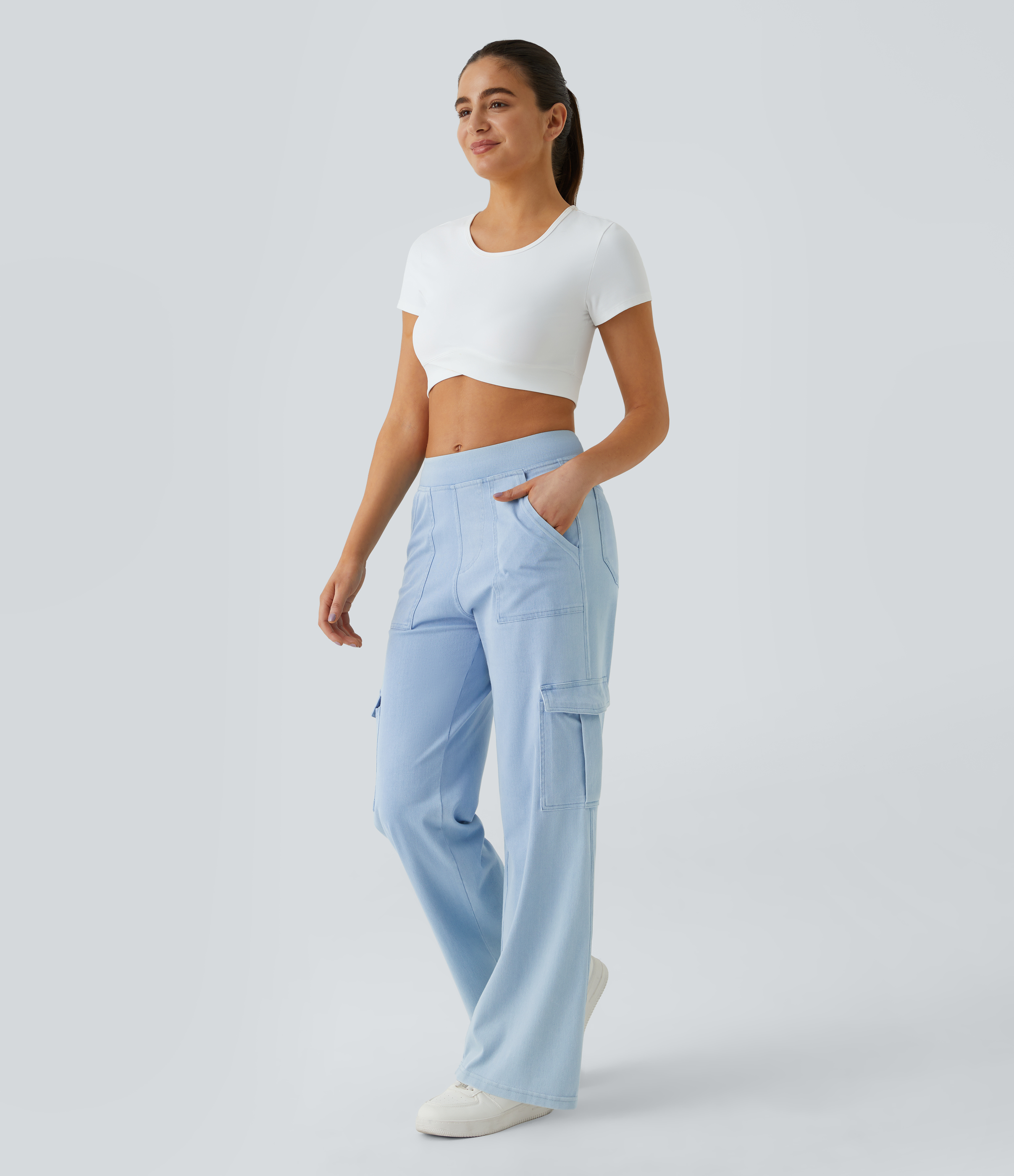 Mid Rise Pockets Straight Leg Casual Cargo Jeans